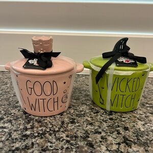 Rae Dunn Wizard of Oz WICKED WITCH & GOOD WITCH Small Baker Crocks with Lids NWT